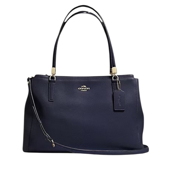 Coach Leather Christie Carryall Shoulder Bag Navy and Gold Hardware - Picture 16 of 16
